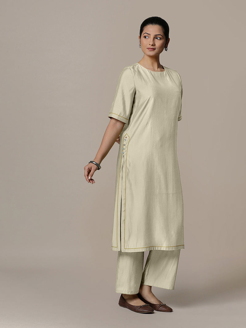 Riya x Rozaana | A Line Kurta in Ivory with Thread Work | Coords or Only Kurta-Binks
