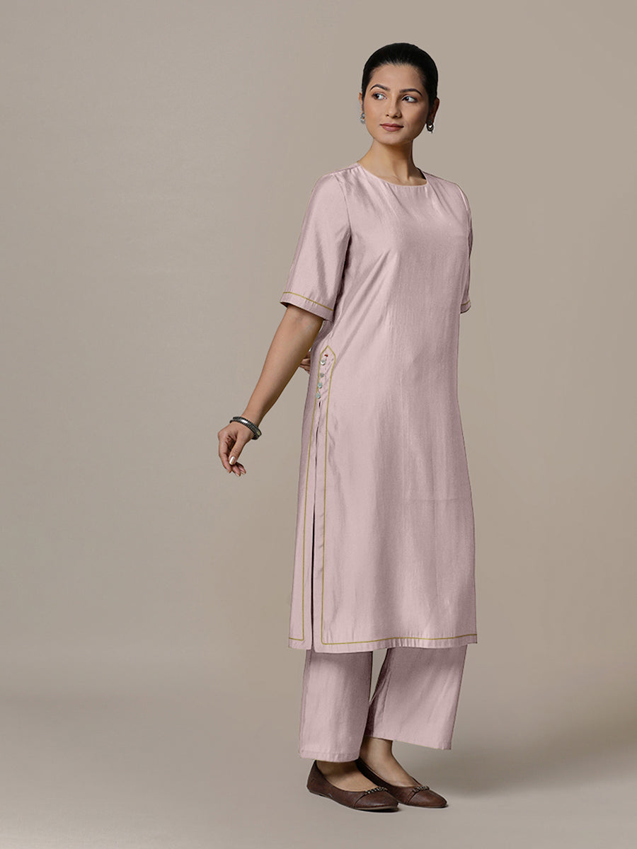 Riya x Rozaana Kurta, in Purple Viscose, featuring elbow sleeves and jewel neckline, made for daily & work.