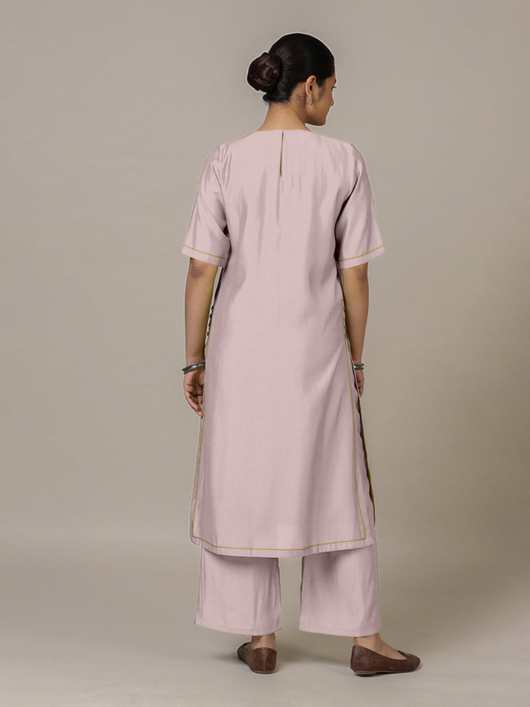 Riya x Rozaana Kurta, in Purple Viscose, featuring elbow sleeves and jewel neckline, made for daily & work (view 2).