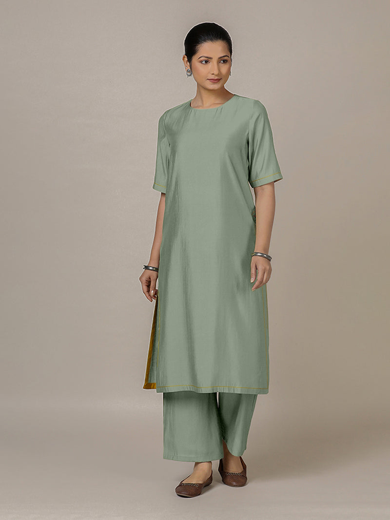 Riya x Rozaana | A Line Kurta in Mint Green with Thread Work | Coords or Only Kurta-Binks
