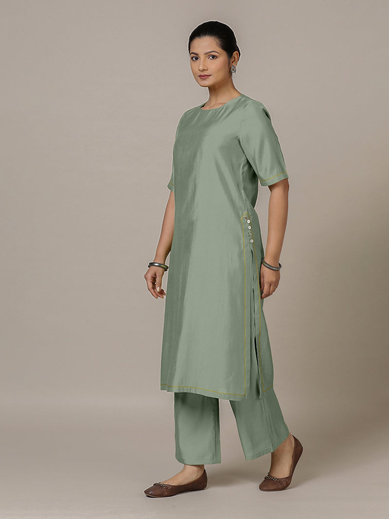 Riya x Rozaana | A Line Kurta in Mint Green with Thread Work | Coords or Only Kurta-Binks
