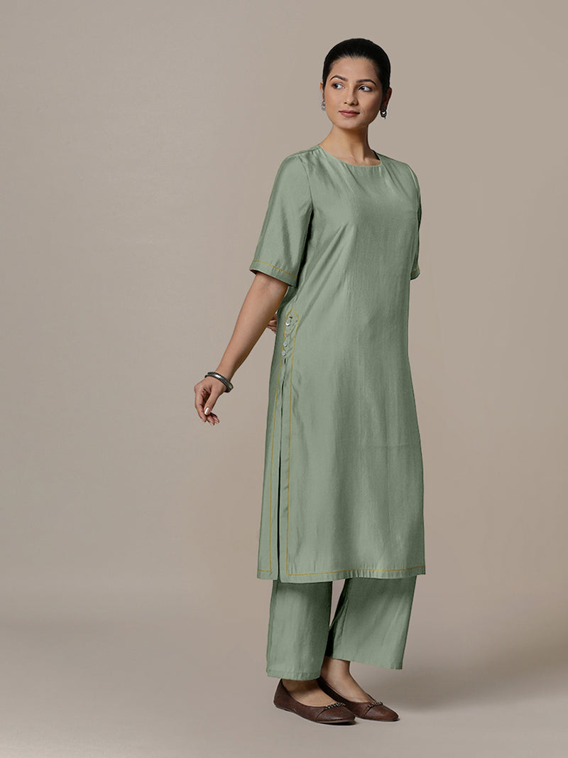Riya x Rozaana | A Line Kurta in Mint Green with Thread Work | Coords or Only Kurta-Binks