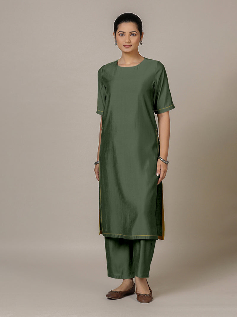 Riya x Rozaana | A Line Kurta in Pine Green with Thread Work | Coords or Only Kurta-Binks