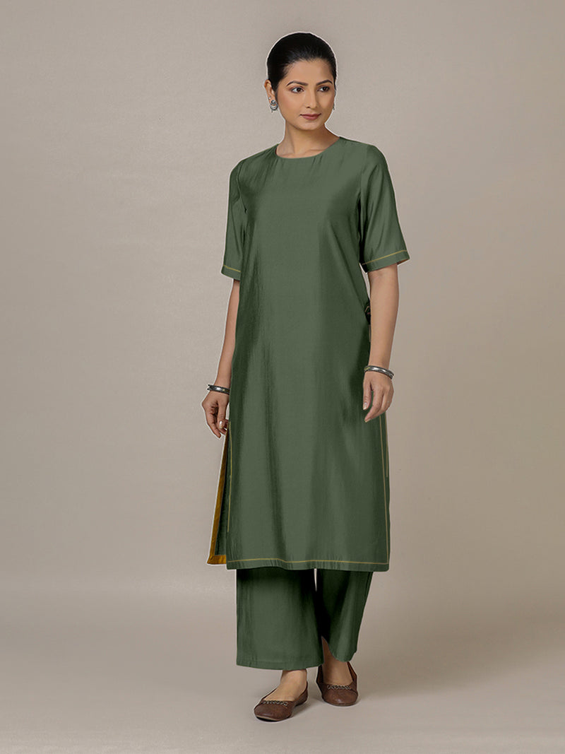Riya x Rozaana | A Line Kurta in Pine Green with Thread Work | Coords or Only Kurta-Binks
