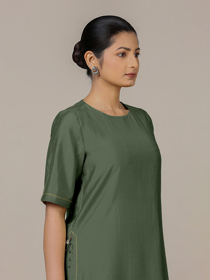 Riya x Rozaana | A Line Kurta in Pine Green with Thread Work | Coords or Only Kurta-Binks