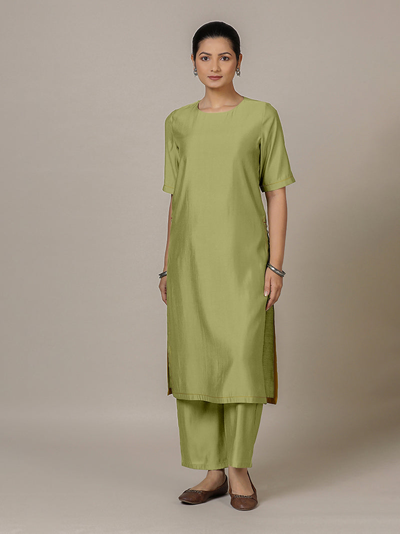 Riya x Rozaana | A Line Kurta in Pista Green with Thread Work | Coords or Only Kurta-Binks