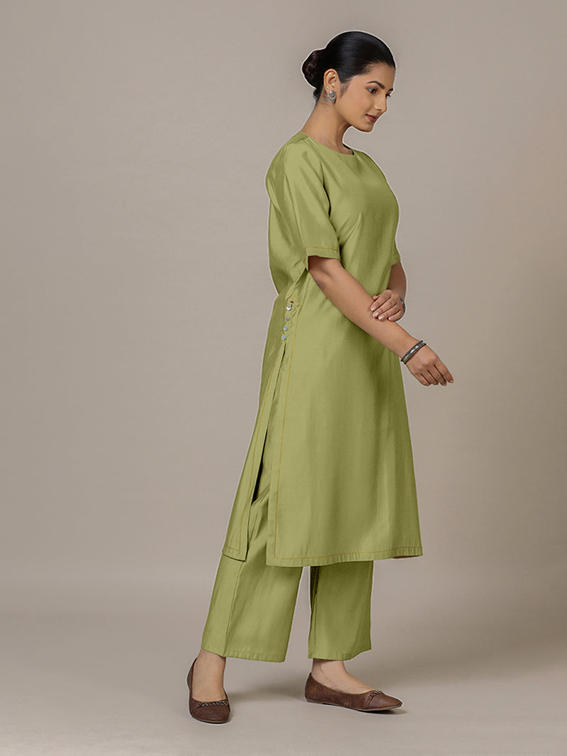 Riya x Rozaana | A Line Kurta in Pista Green with Thread Work | Coords or Only Kurta-Binks