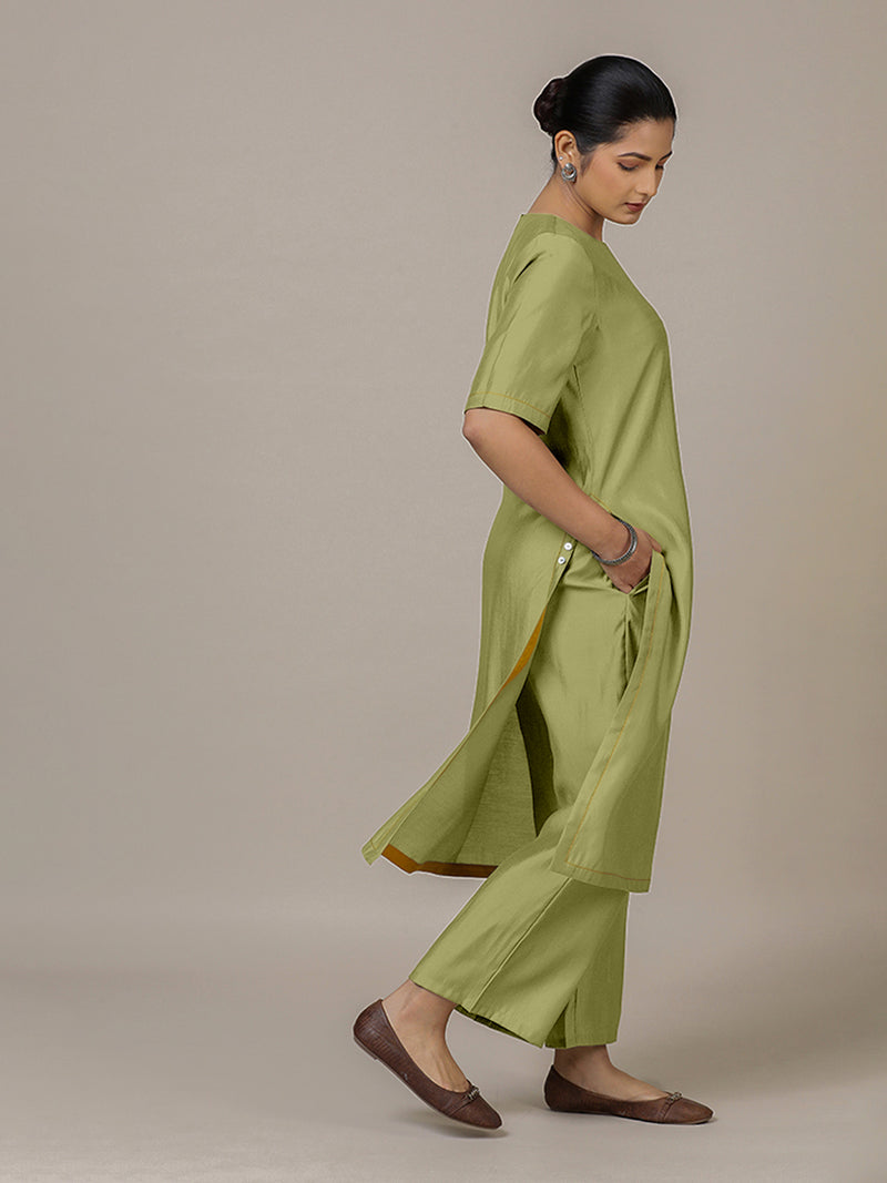 Riya x Rozaana | A Line Kurta in Pista Green with Thread Work | Coords or Only Kurta-Binks