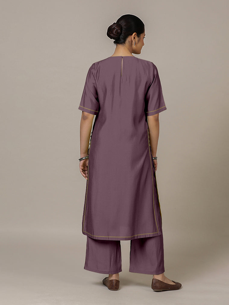 Riya x Rozaana Kurta, in Purple Viscose, featuring elbow sleeves and jewel neckline, made for daily & work (view 2).
