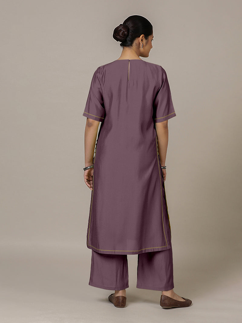 Riya x Rozaana | A Line Kurta in Purple Mauve with Thread Work | Coords or Only Kurta-Binks