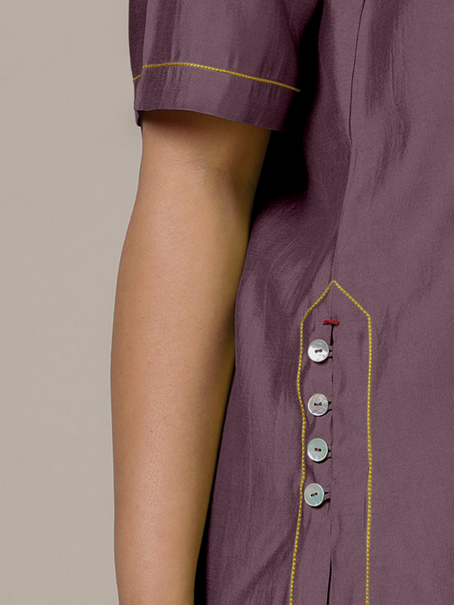 Riya x Rozaana Kurta, in Purple Viscose, featuring elbow sleeves and jewel neckline, made for daily & work (view 3).
