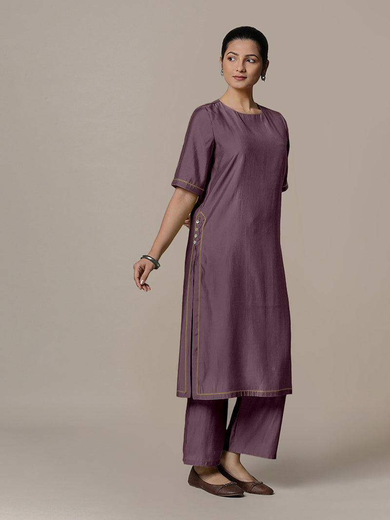 Riya x Rozaana | A Line Kurta in Purple Mauve with Thread Work | Coords or Only Kurta-Binks