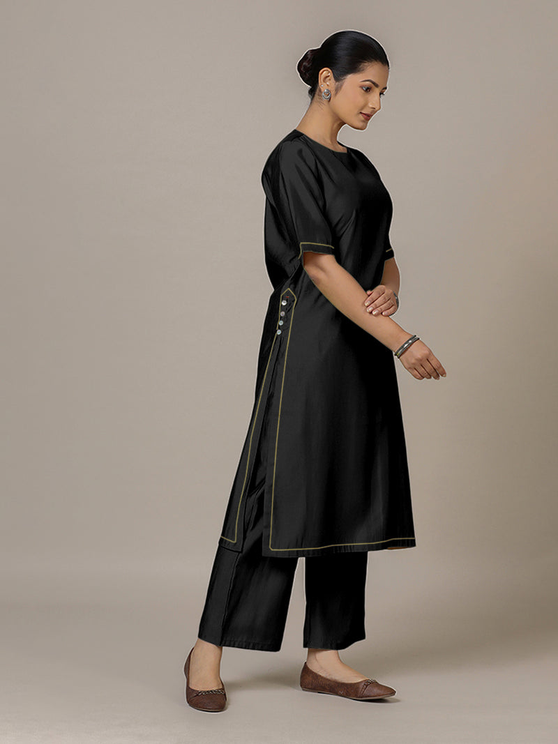 Riya x Rozaana | A Line Kurta in Raven Black with Thread Work | Coords or Only Kurta-Binks