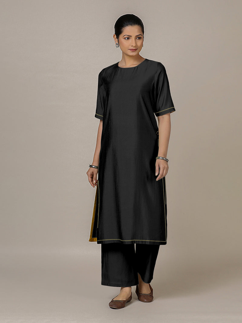 Riya x Rozaana | A Line Kurta in Raven Black with Thread Work | Coords or Only Kurta-Binks