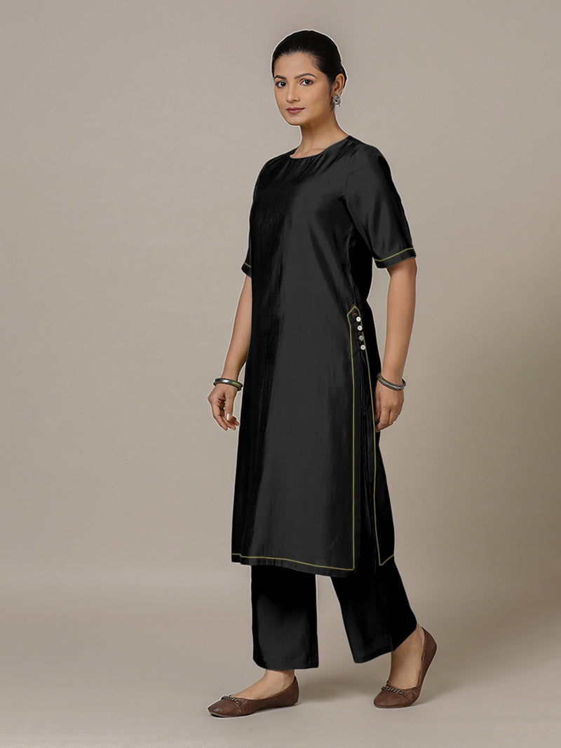 Riya x Rozaana | A Line Kurta in Raven Black with Thread Work | Coords or Only Kurta-Binks