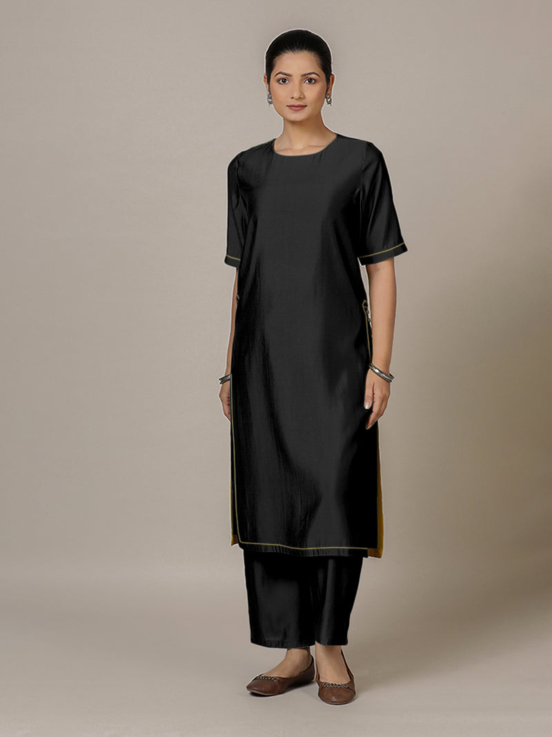 Riya x Rozaana | A Line Kurta in Raven Black with Thread Work | Coords or Only Kurta-Binks