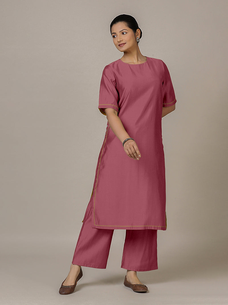 Riya x Rozaana | A Line Kurta in Rose Pink with Thread Work | Coords or Only Kurta-Binks