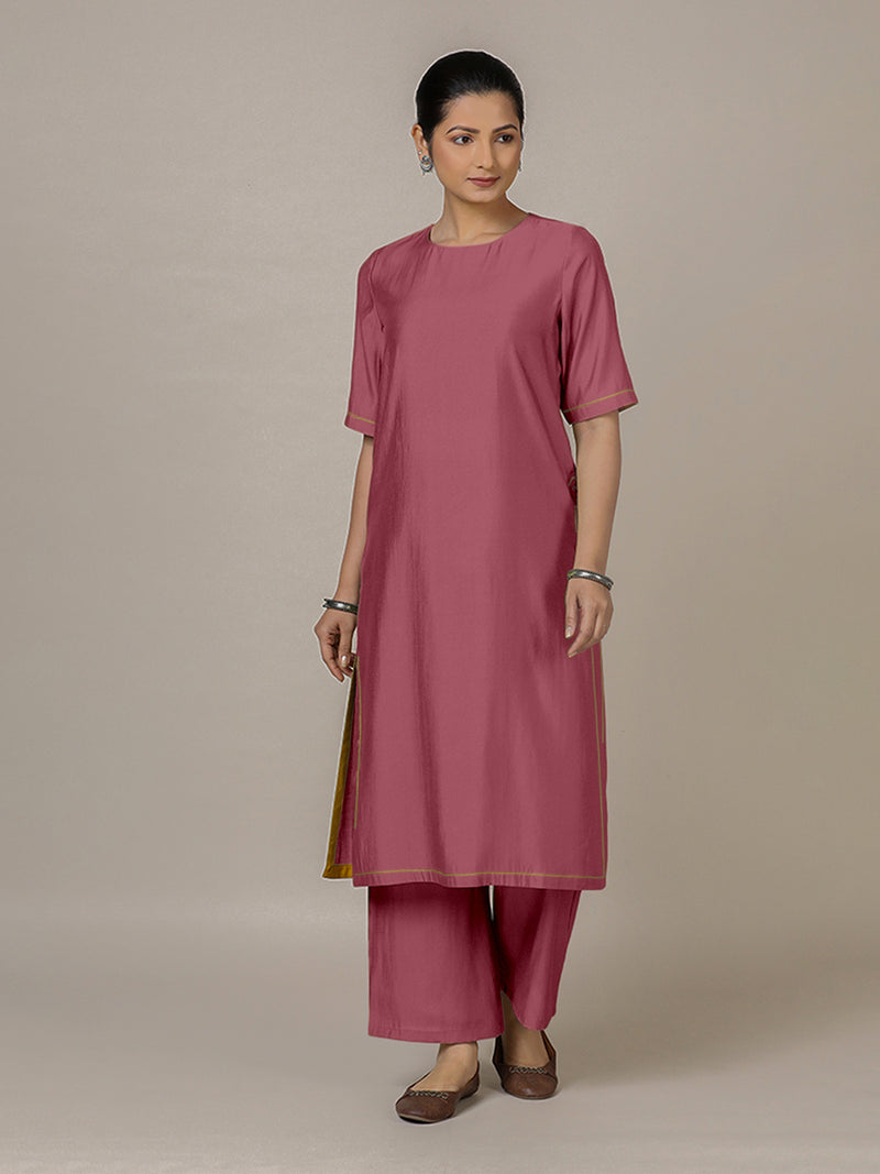 Riya x Rozaana | A Line Kurta in Rose Pink with Thread Work | Coords or Only Kurta-Binks