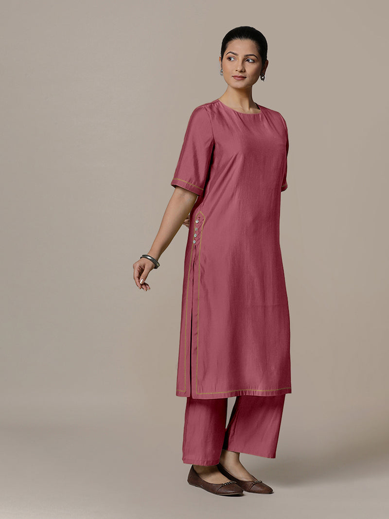 Riya x Rozaana | A Line Kurta in Rose Pink with Thread Work | Coords or Only Kurta-Binks