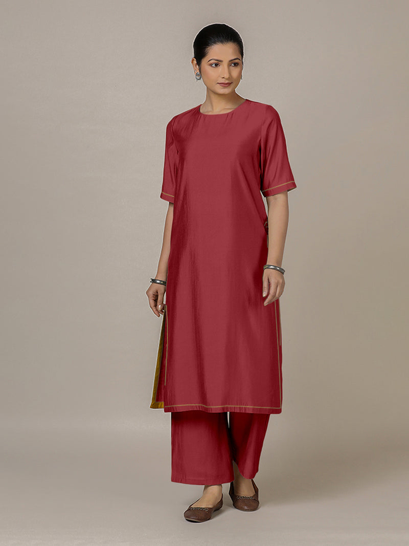 Riya x Rozaana | A Line Kurta in Scarlet Red with Thread Work | Coords or Only Kurta-Binks