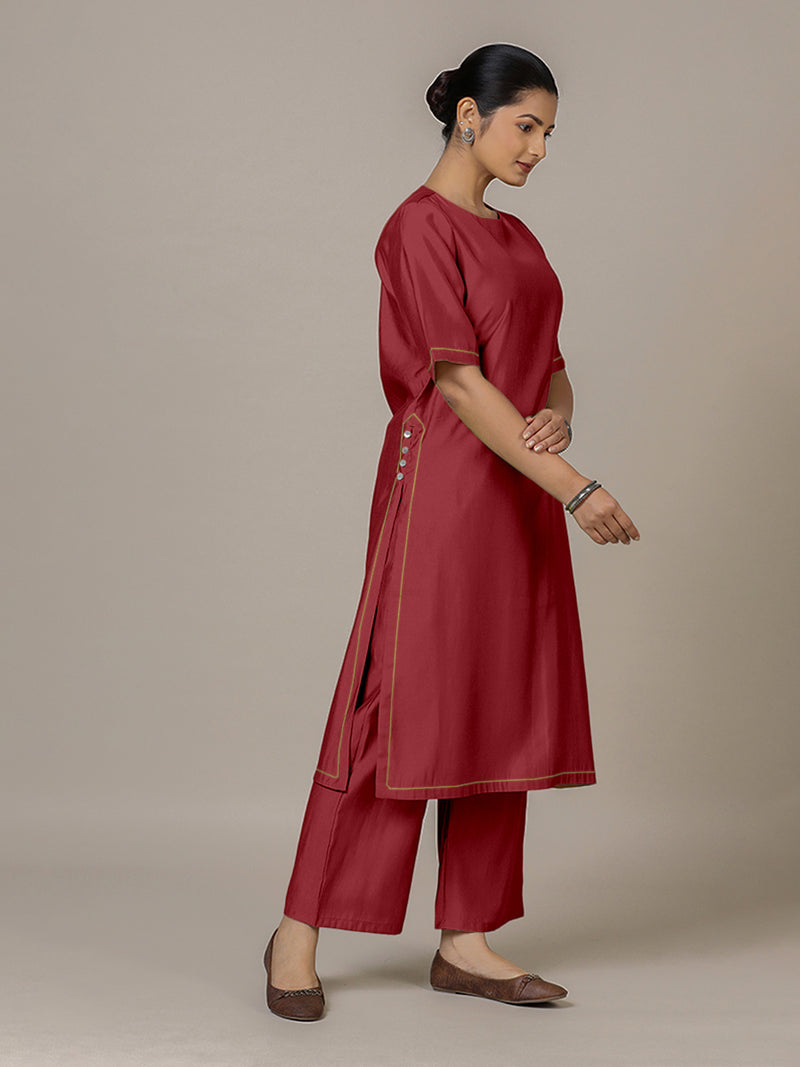 Riya x Rozaana | A Line Kurta in Scarlet Red with Thread Work | Coords or Only Kurta-Binks
