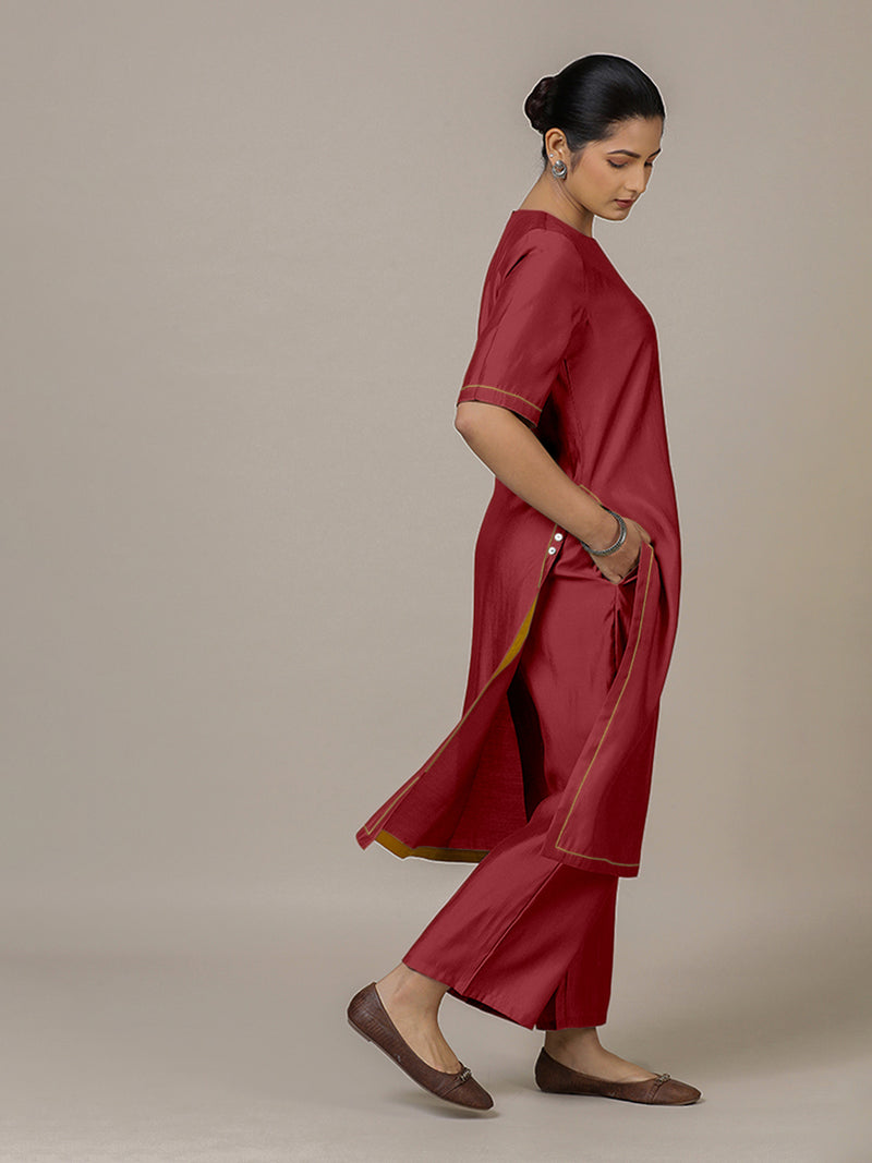 Riya x Rozaana | A Line Kurta in Scarlet Red with Thread Work | Coords or Only Kurta-Binks