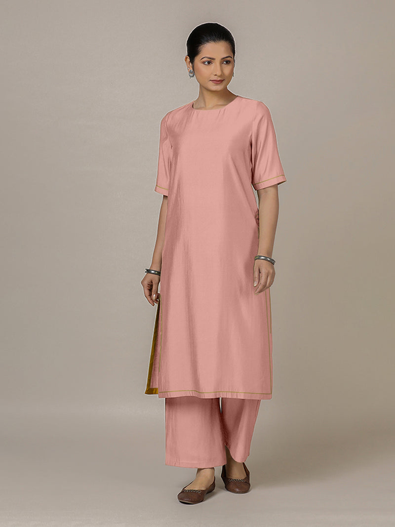 Riya x Rozaana | A Line Kurta in Sea Pink with Thread Work | Coords or Only Kurta-Binks