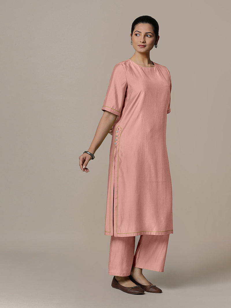 Riya x Rozaana | A Line Kurta in Sea Pink with Thread Work | Coords or Only Kurta-Binks