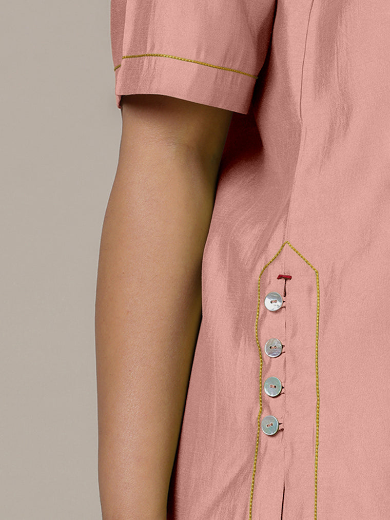 Riya x Rozaana Kurta, in Pink Viscose, featuring elbow sleeves and jewel neckline, made for daily & work (view 3).