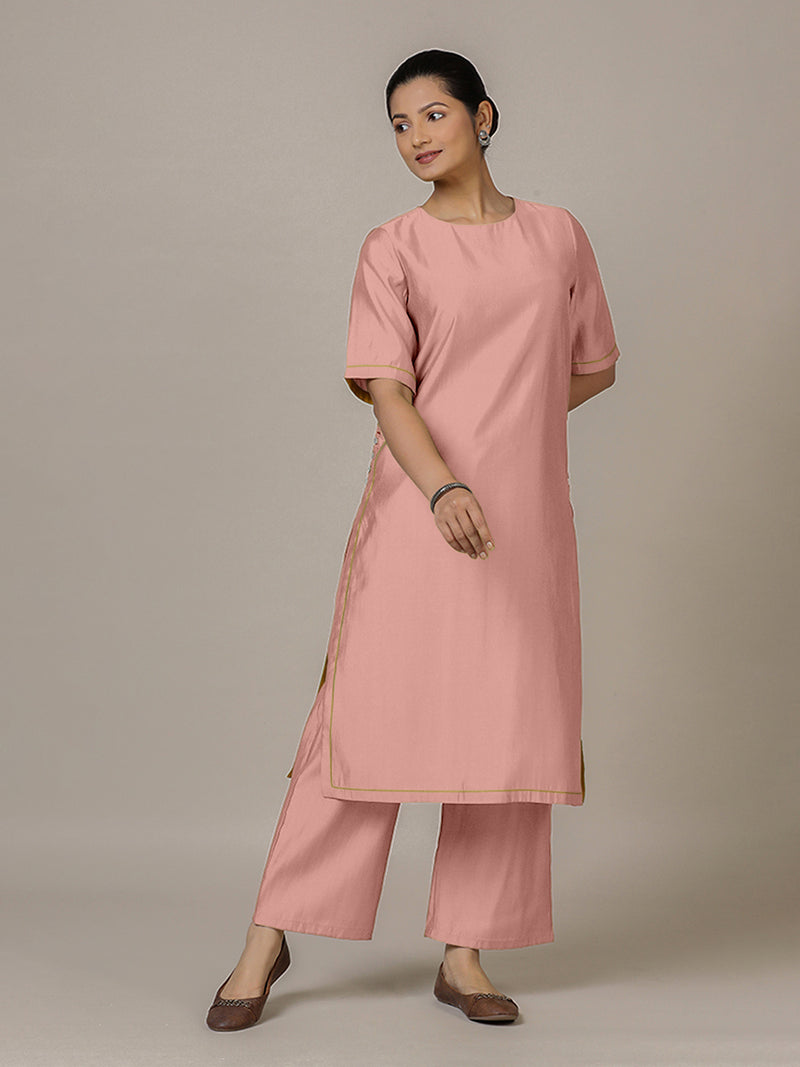 Riya x Rozaana | A Line Kurta in Sea Pink with Thread Work | Coords or Only Kurta-Binks