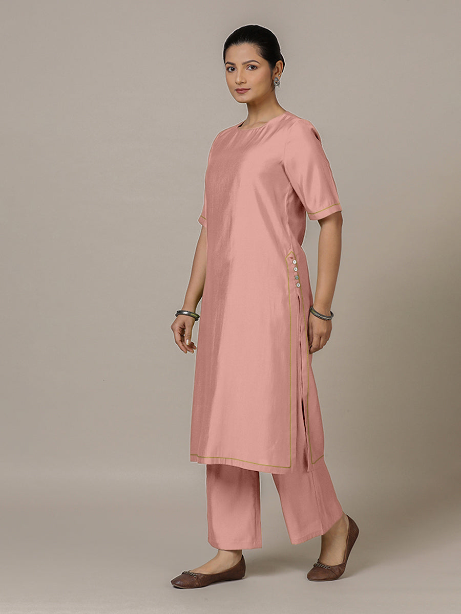 Riya x Rozaana Kurta, in Pink Viscose, featuring elbow sleeves and jewel neckline, made for daily & work (view 7).