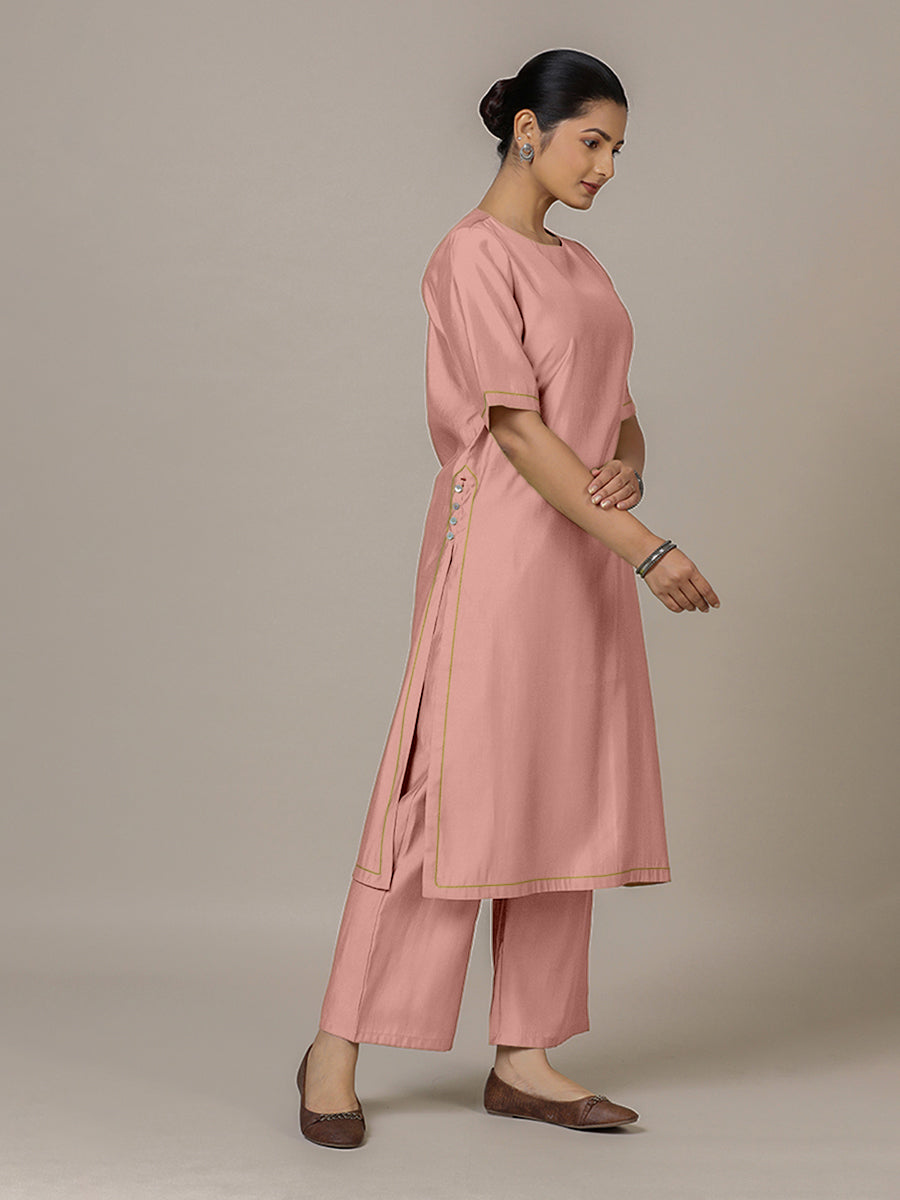 Riya x Rozaana Kurta, in Pink Viscose, featuring elbow sleeves and jewel neckline, made for daily & work (view 8).