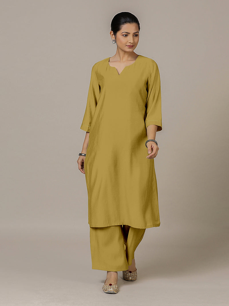 Sadaf x Rozaana | A Line Kurta in Dijon Mustard with Thread Work | Coords or Only Kurta-Binks