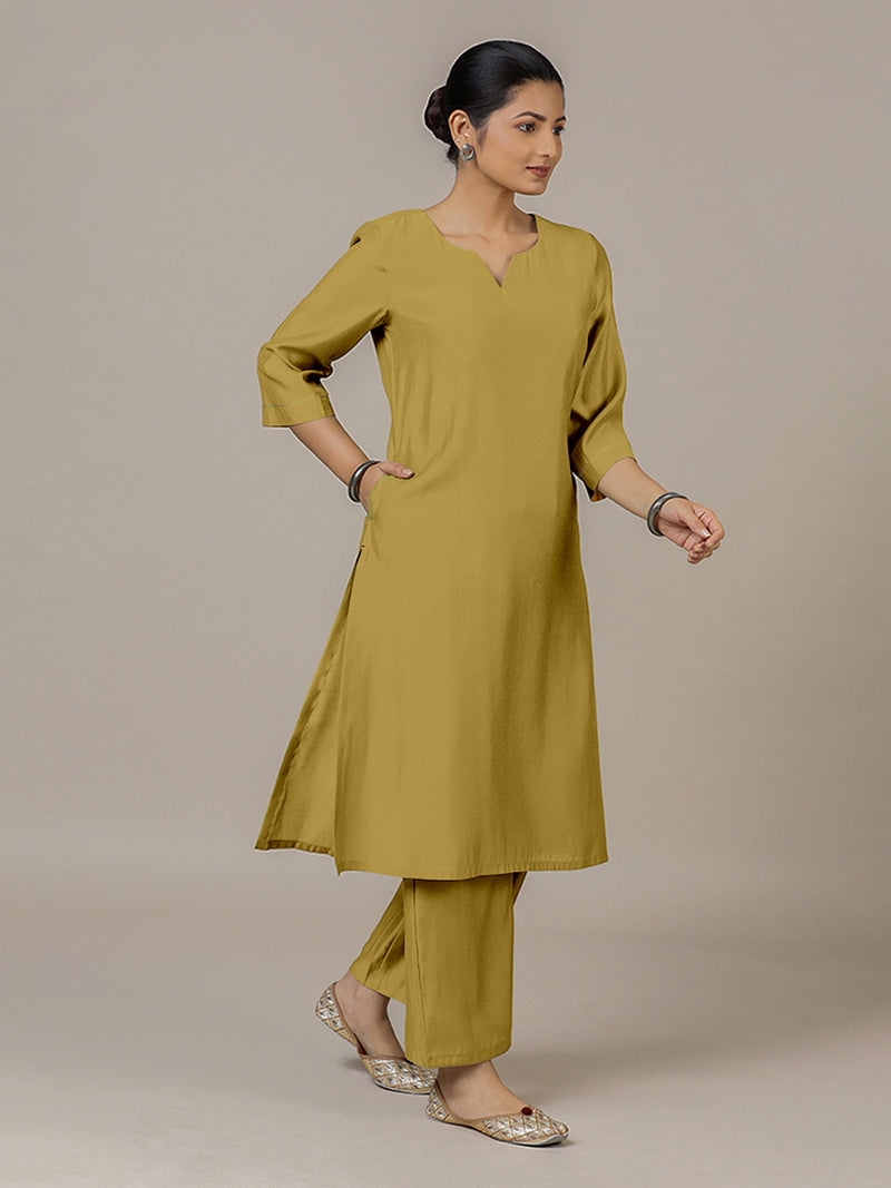 Sadaf x Rozaana | A Line Kurta in Dijon Mustard with Thread Work | Coords or Only Kurta-Binks