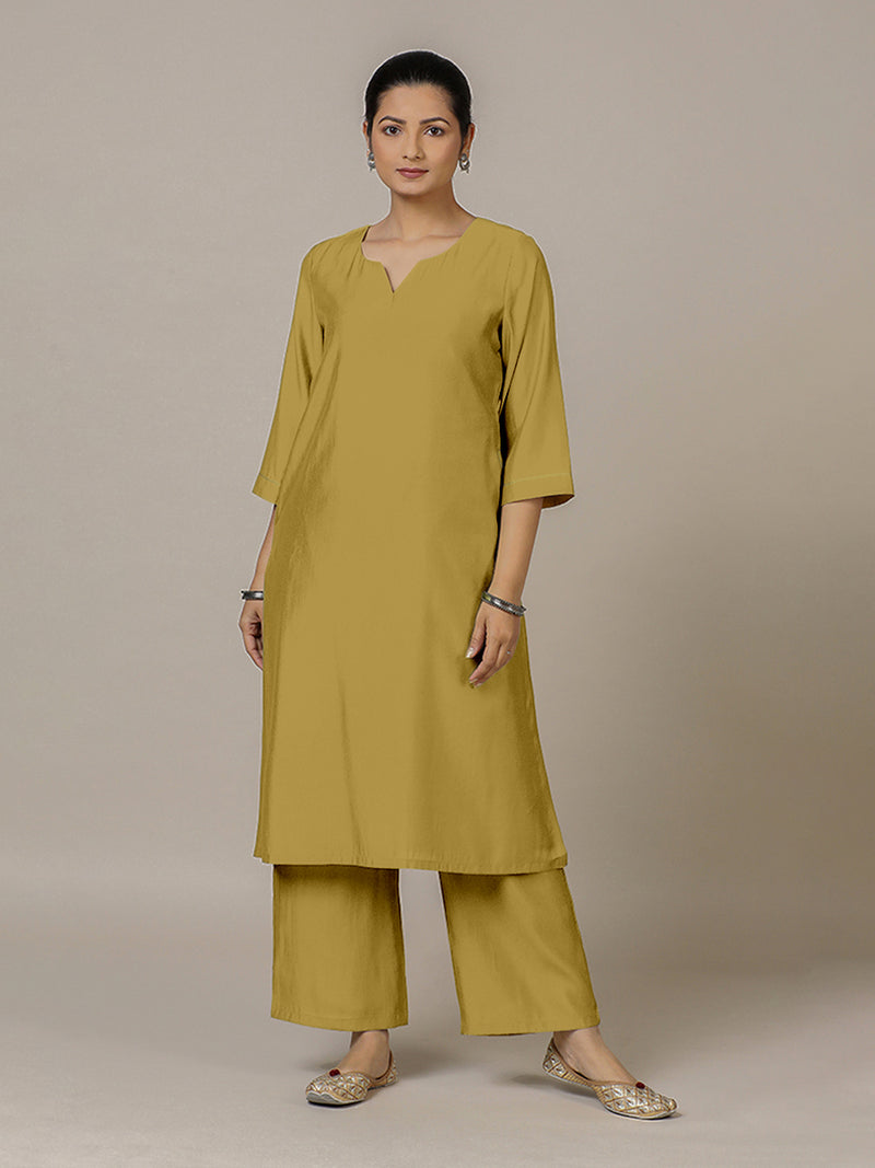 Sadaf x Rozaana | A Line Kurta in Dijon Mustard with Thread Work | Coords or Only Kurta-Binks