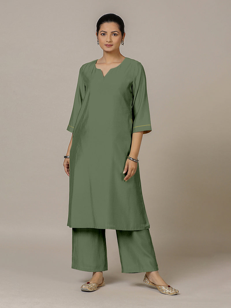 Sadaf x Rozaana | A Line Kurta in Hunter Green with Thread Work | Coords or Only Kurta-Binks