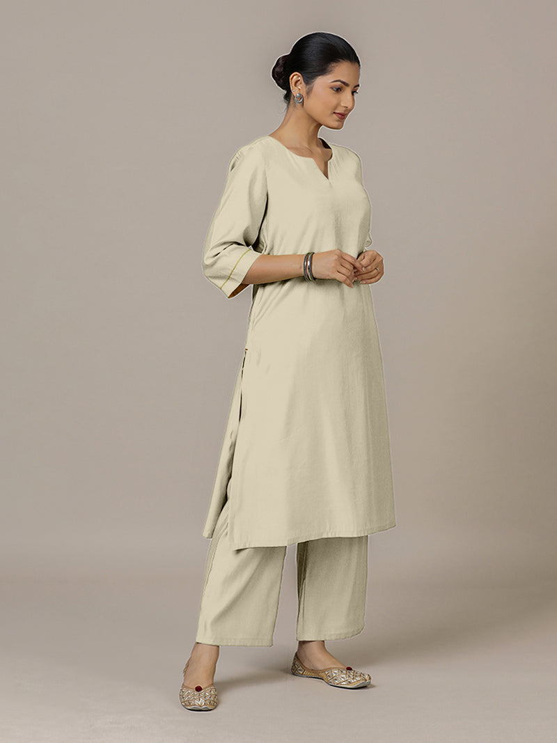 Sadaf x Rozaana | A Line Kurta in Ivory with Thread Work | Coords or Only Kurta-Binks