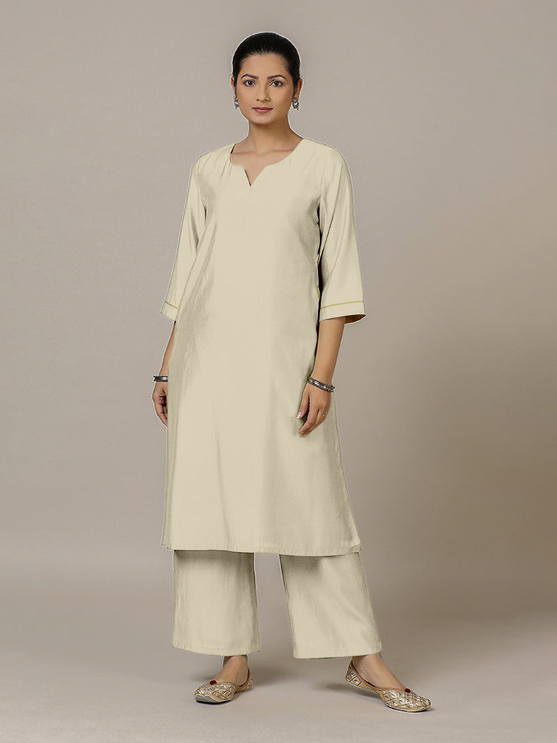 Sadaf x Rozaana | A Line Kurta in Ivory with Thread Work | Coords or Only Kurta-Binks