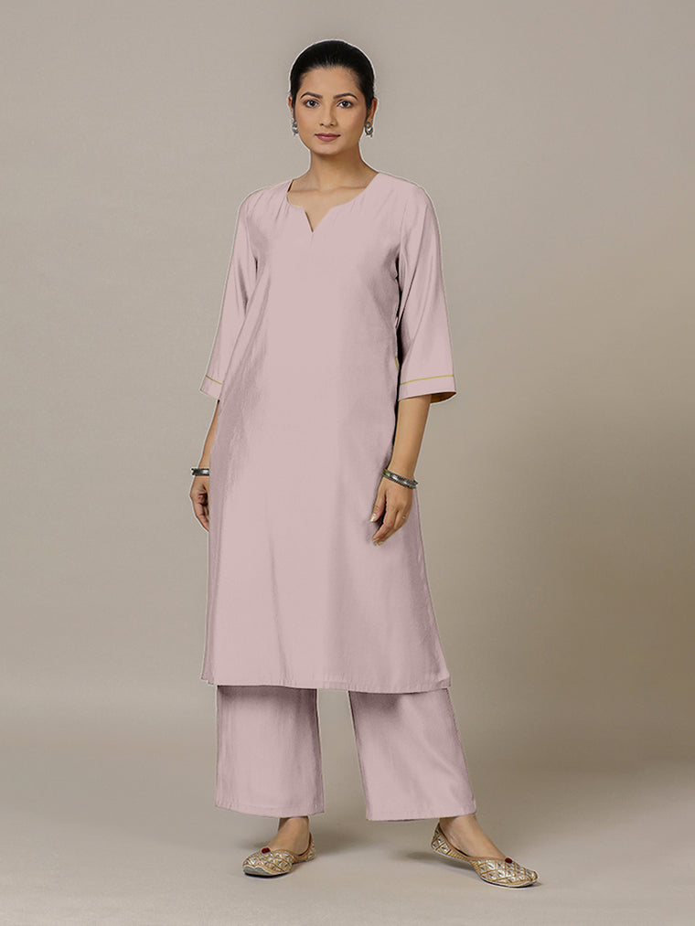 Sadaf x Rozaana Kurta, in Purple Viscose, featuring three quarter sleeves and round neck with splitline.