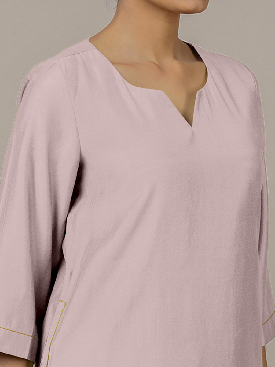 Sadaf x Rozaana Kurta, in Purple Viscose, featuring three quarter sleeves and round neck with splitline (view 4).