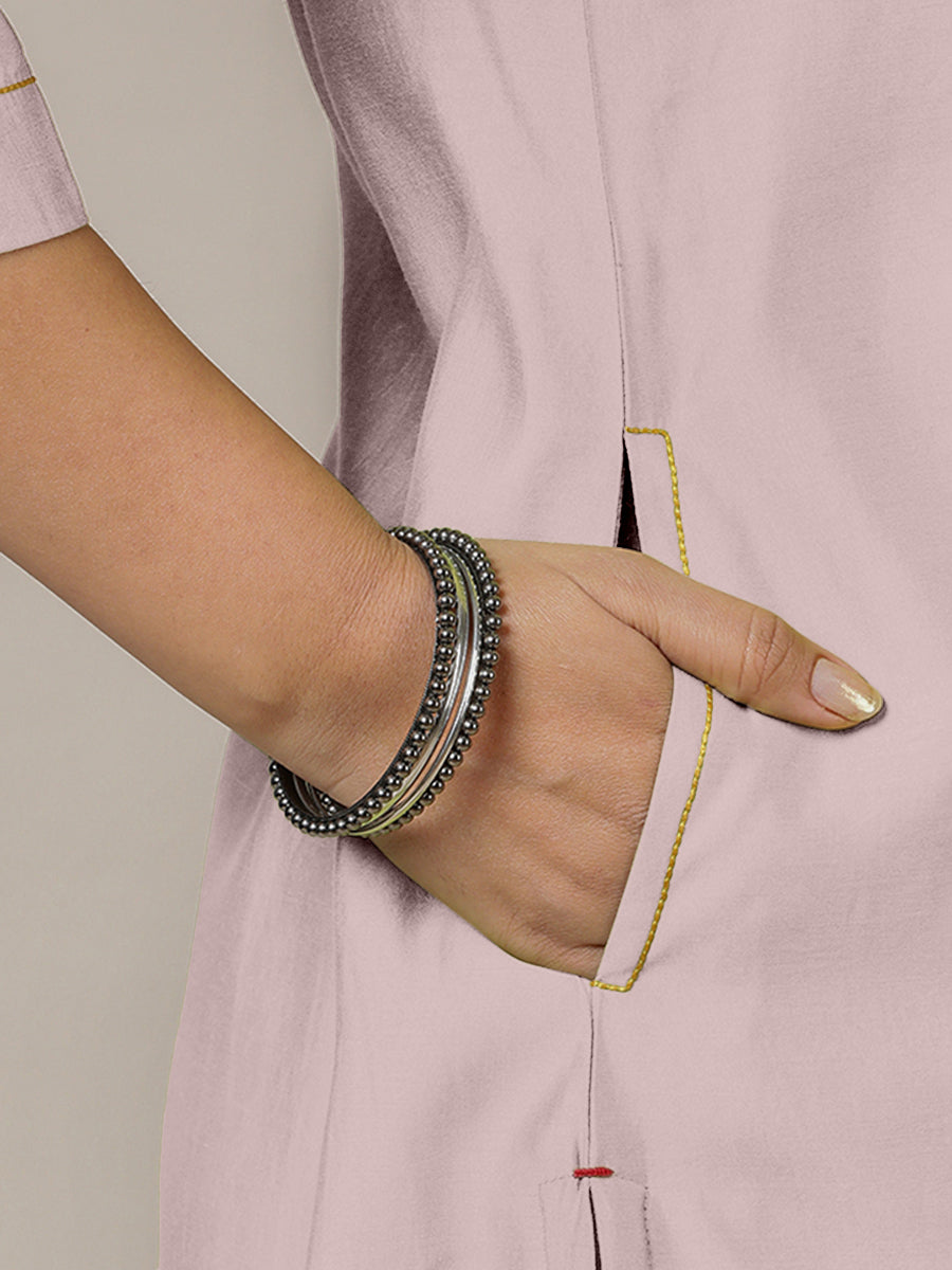 Sadaf x Rozaana Kurta, in Purple Viscose, featuring three quarter sleeves and round neck with splitline (view 5).