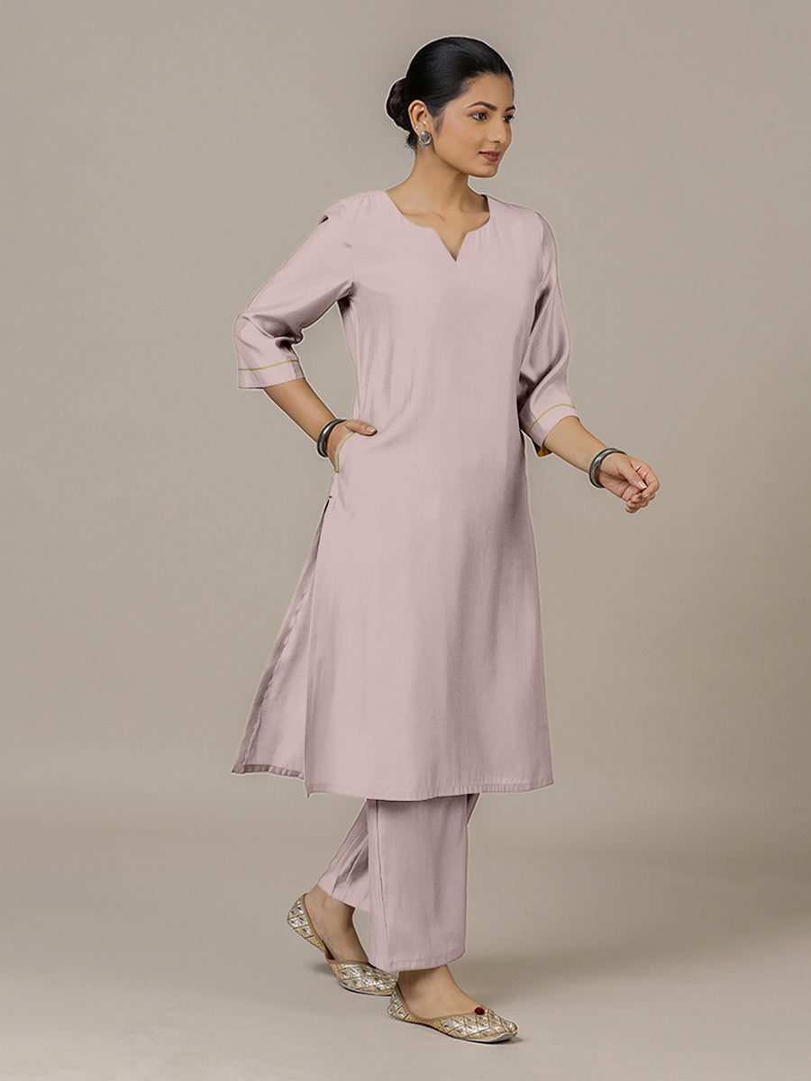 Sadaf x Rozaana Kurta, in Purple Viscose, featuring three quarter sleeves and round neck with splitline (view 8).