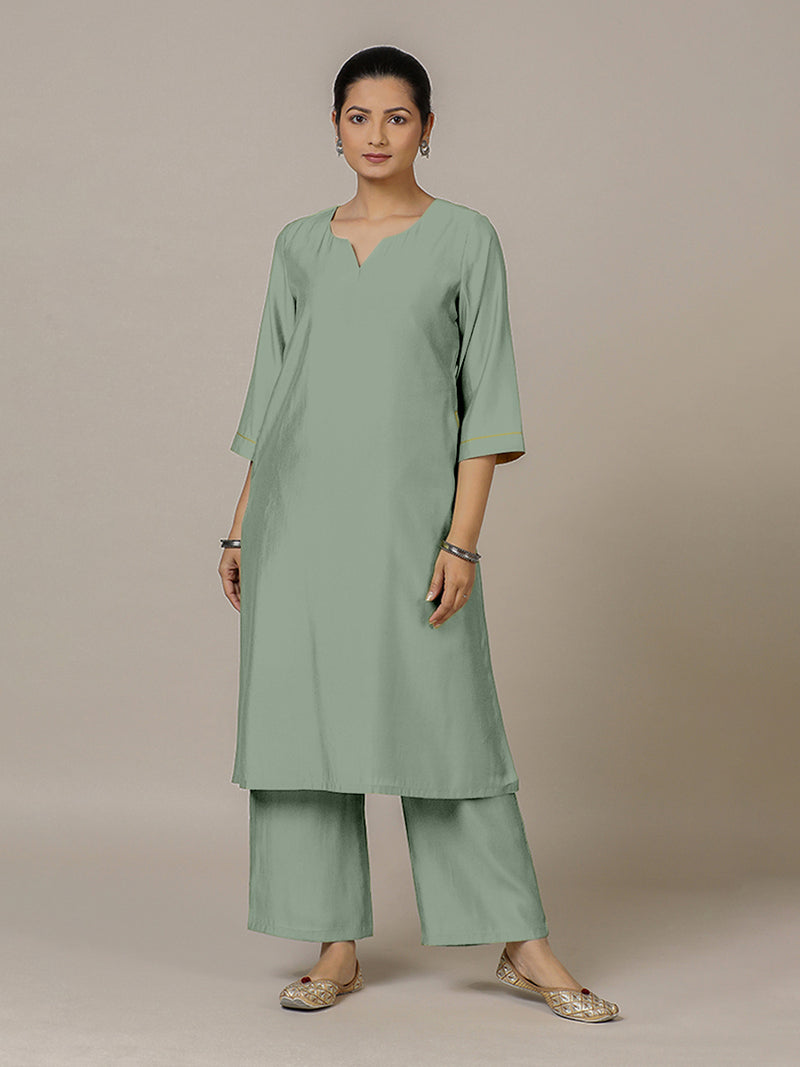 Sadaf x Rozaana | A Line Kurta in Mint Green with Thread Work | Coords or Only Kurta-Binks