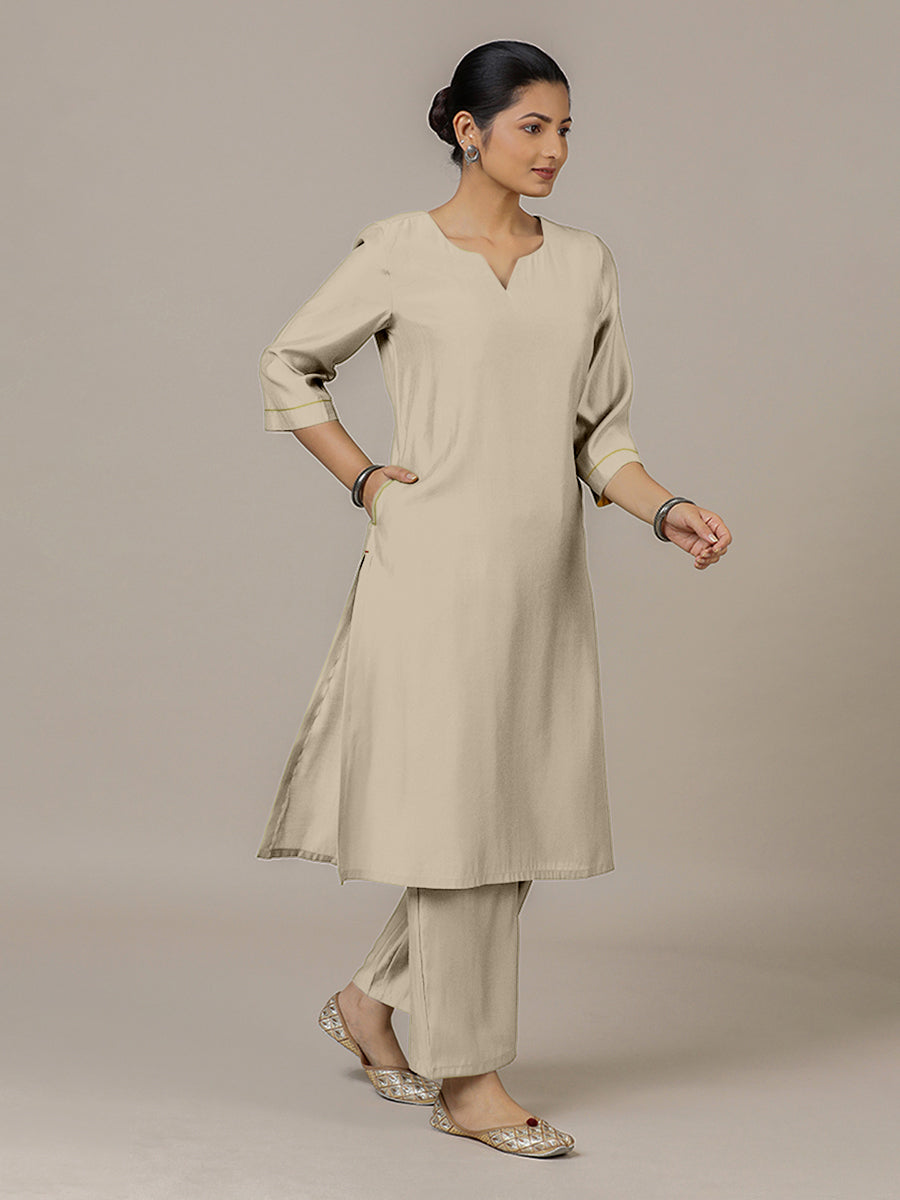 Sadaf x Rozaana Kurta, in Grey Viscose, featuring three quarter sleeves and round neck with splitline, made for daily & work.