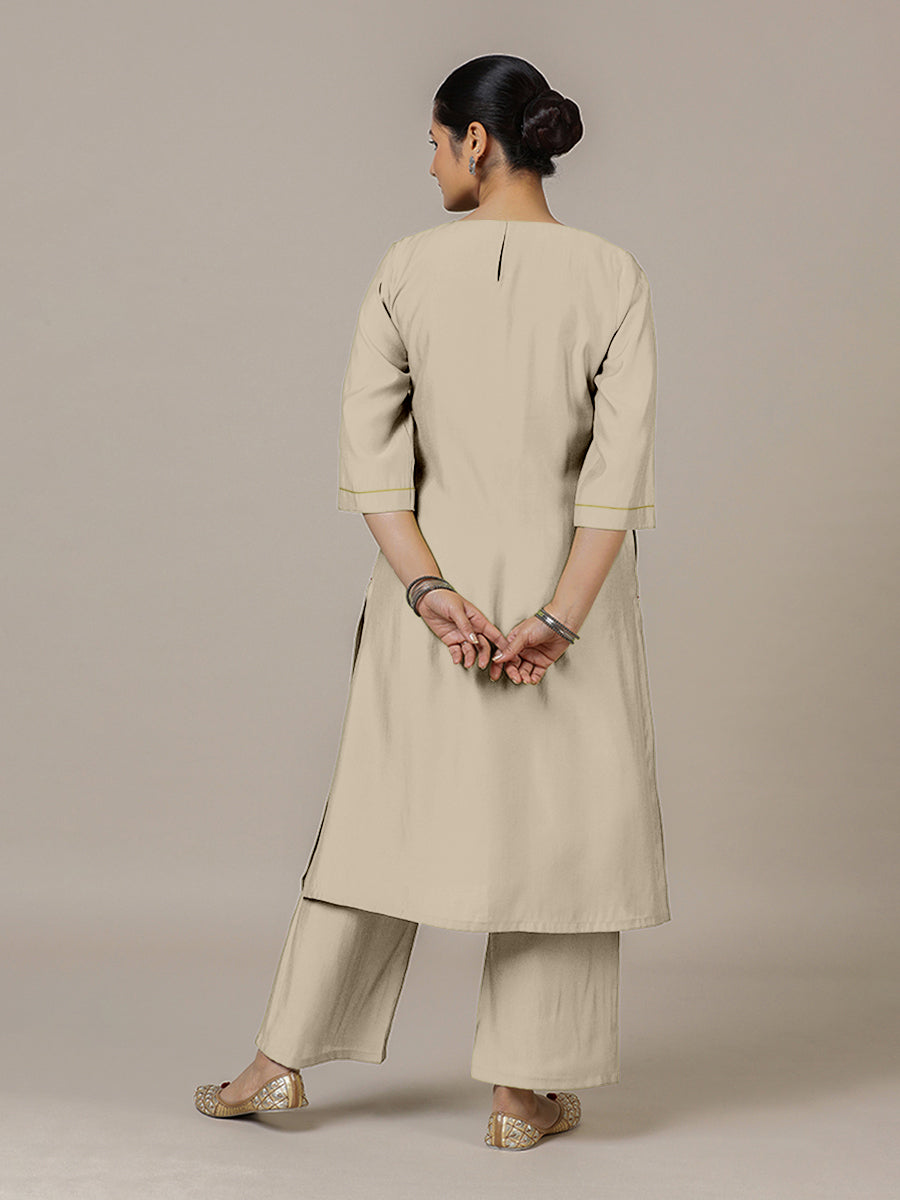 Sadaf x Rozaana Kurta, in Grey Viscose, featuring three quarter sleeves and round neck with splitline, made for daily & work.
