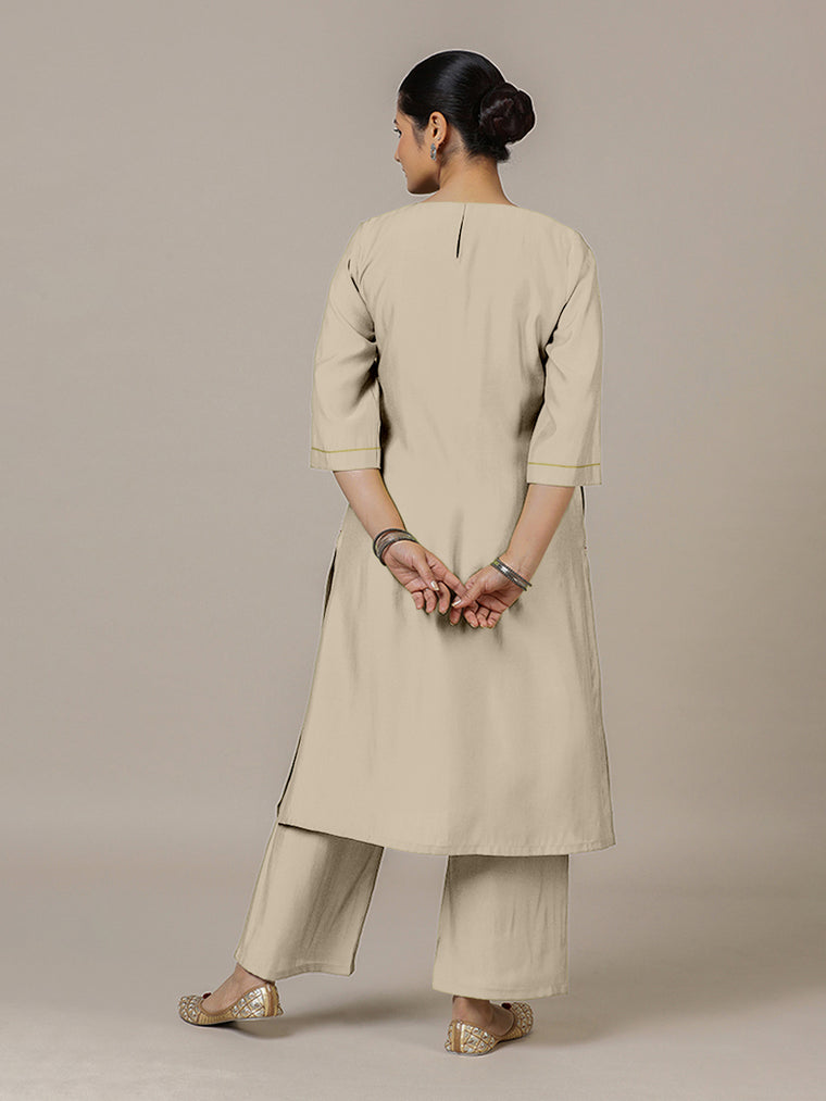 Sadaf x Rozaana Kurta, in Grey Viscose, featuring three quarter sleeves and round neck with splitline, made for daily & work.