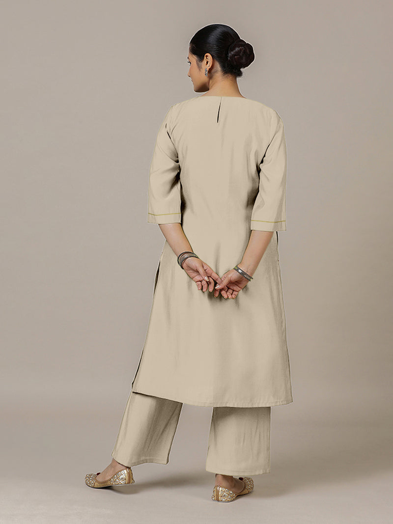 Sadaf x Rozaana | A Line Kurta in Oyster Grey with Thread Work | Coords or Only Kurta-Binks