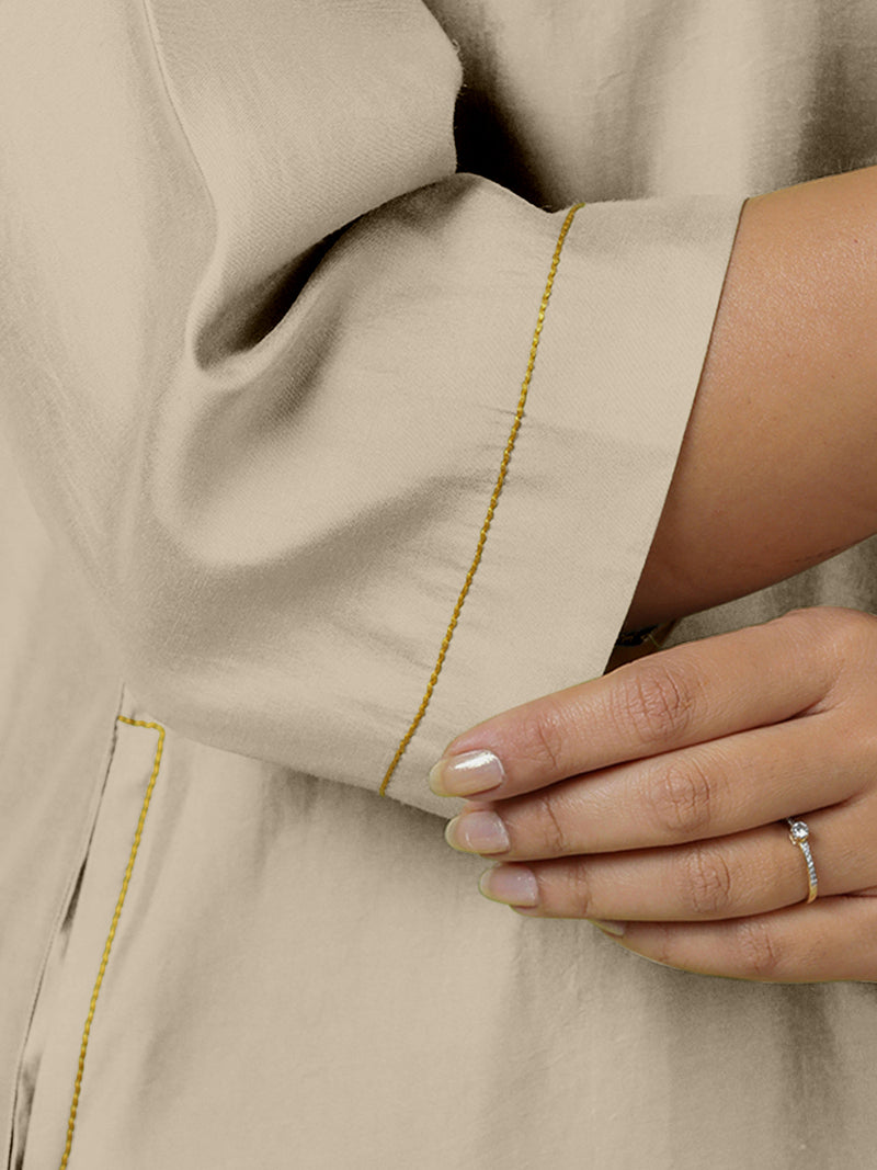 Sadaf x Rozaana | A Line Kurta in Oyster Grey with Thread Work | Coords or Only Kurta-Binks