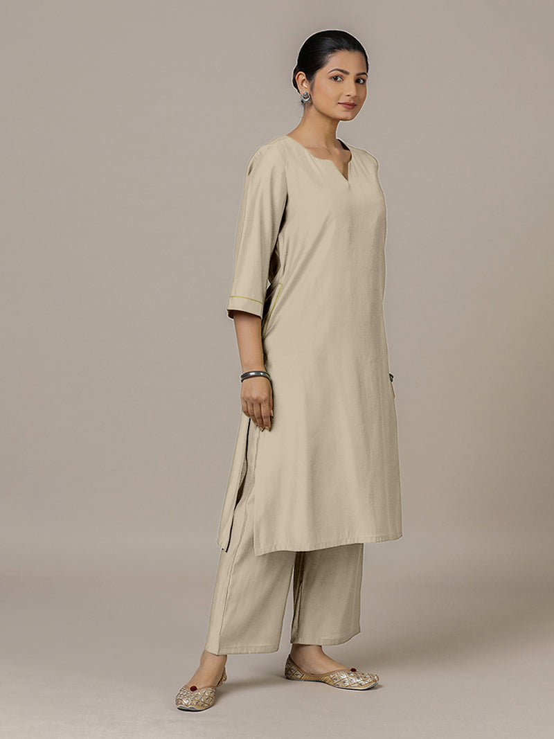 Sadaf x Rozaana | A Line Kurta in Oyster Grey with Thread Work | Coords or Only Kurta-Binks