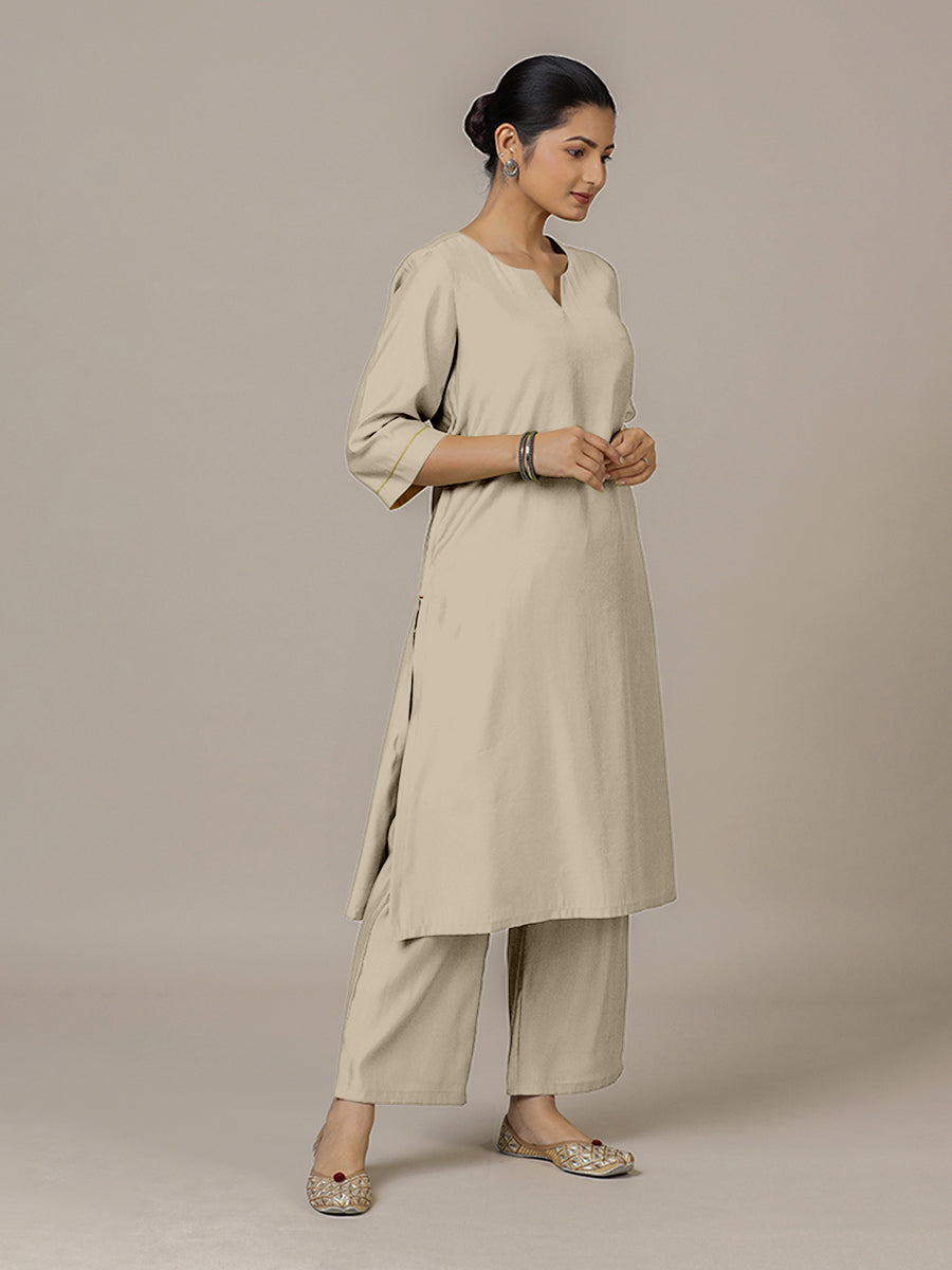 Sadaf x Rozaana Kurta, in Grey Viscose, featuring three quarter sleeves and round neck with splitline, made for daily & work.